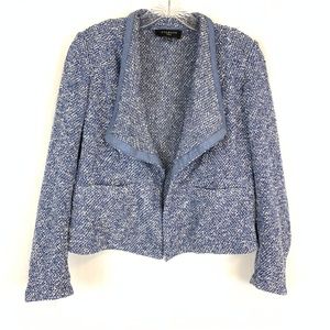 Talbots Blue Tweed Open Front Blazer Jacket
